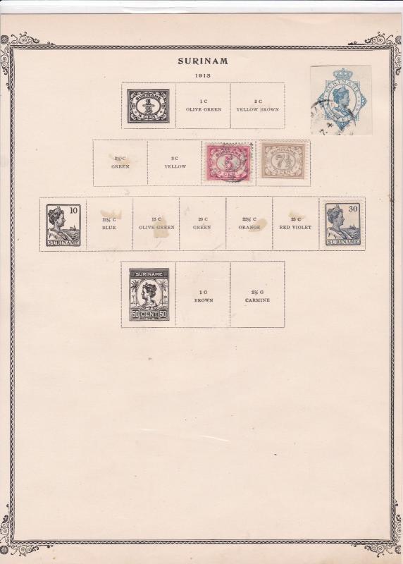 surinam stamps on album page  ref 13541