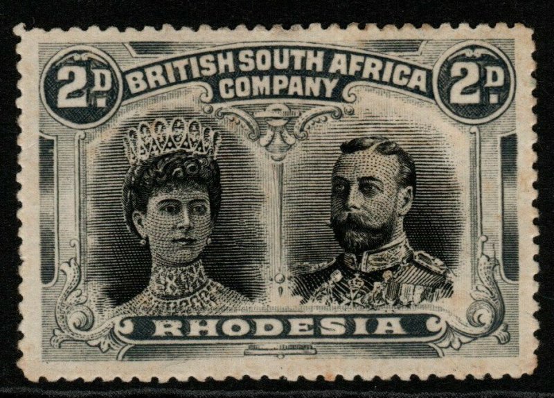 RHODESIA SG171 1910-3 2d BLACK & GREY-BLACK p15 MTD MINT