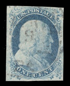 US STAMPS # 9 POS 98R1L IMPERF DOUBLE TRANSFER USED VF CAT. $275 LOT #16386