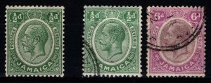 Jamaica 1921-27 George V Def. Wmk Mult Script, ½d [Unused], ½d & 6d [Used]