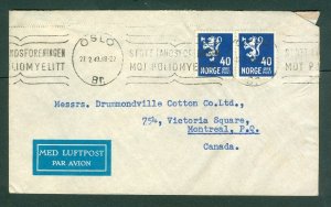 Norway. 1949 Cover Commercial, Fabric. Oslo. Pair 40 Ore. Adr. Montreal, Canada