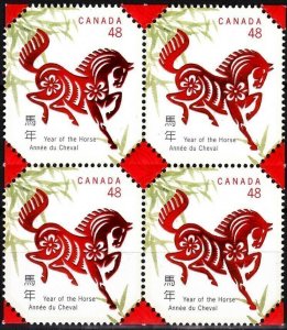 CANADA 2002 Chinese New Year of the Horse. Block of 4v, MNH