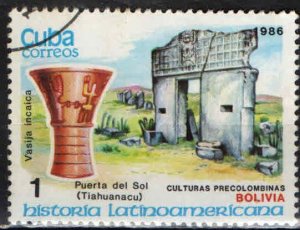 CUBA Sc# 2888  LATIN AMERICAN HISTORY  Bolivia 2c 1986  used cto