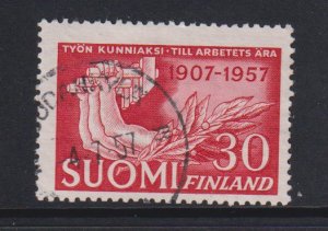 Finland    #348  used  1957   arms holding hammers 30m