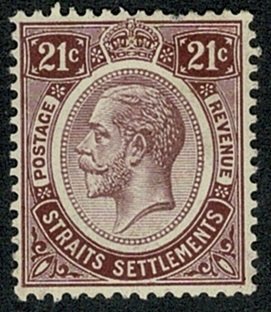 STRAITS SETTLEMENTS KG V 1912-23 21c PURPLE UNUSED(MH) SG204 Wmk.MCCA P.14 VGC