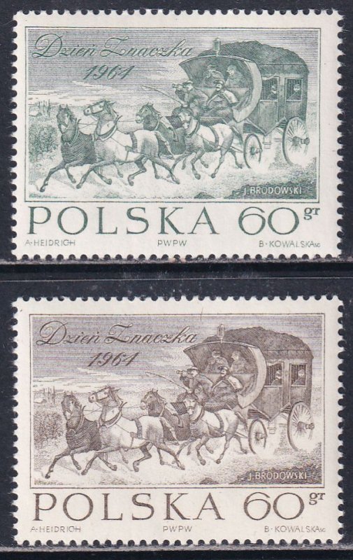 Poland 1964 Sc 1270-1 Stamp Day Stagecoach by Jozef Brodowski Stamp MNH