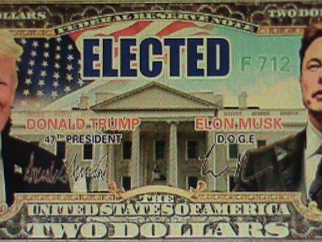 ​UNITED STATED-DONALD TRUMP & ELON MUSK-24 KARAT GOLD REPLICA $2-VF--EST.$35