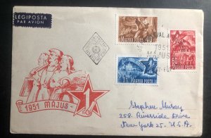 1951 Budapest Hungary First Day Cover FDC To New York USA Labor Day