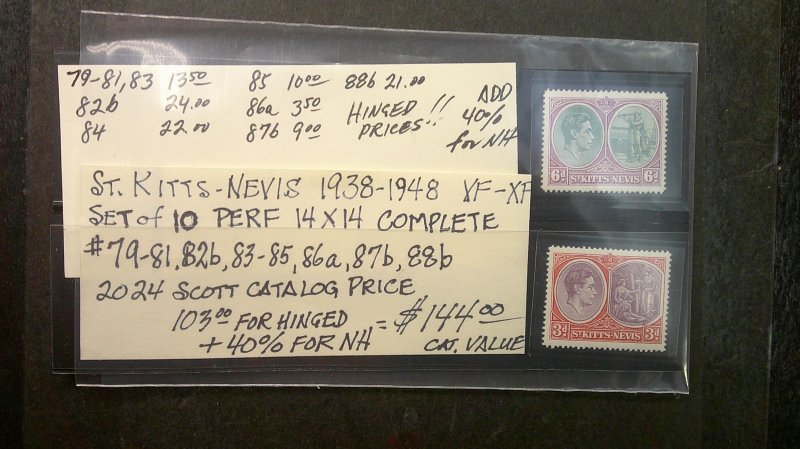 St. Kitts Nevis 1938-1948 Scott# 79-88b MNH VF-XF set of 10 Perf. 14 complete