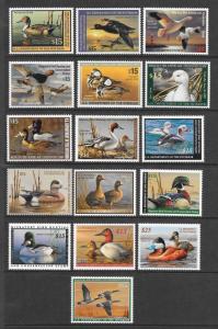 RW68-RW84 Duck Stamps, MNH, Scv: $477.50. Free Insured Shipping