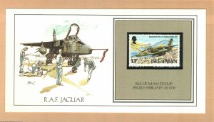 R.A.F. JAGUAR COMBAT PLANE 1978 ISLE OF MAN 13p Stamp Presentation Card #71417A