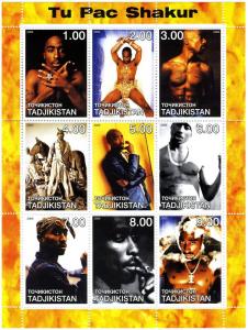 Tajikistan 2000 TU PAC SHAKUR American Hip-Hop Sheet (9) Perforated Mint (NH)