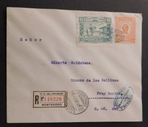 1925 Uruguay Cover Montevideo to Fray Bentos Registered Air Mail