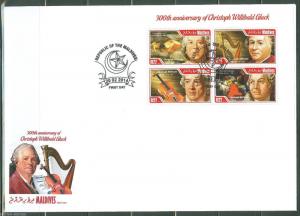 MALDIVE  ISLANDS 2014 300th BIRTH  ANNIVERSARY OF CHRISTOPHER GLUCK SHEET  FDC