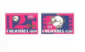 COLOMBIA 1999 UNIVERSAL POSTAL UNION 125TH ANNIVERSARY EMBLEM PAIR  MINT NH