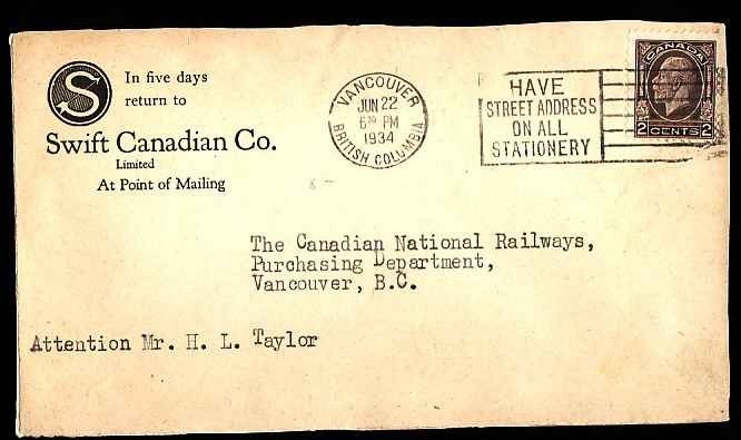 Canada-covers #12452-2c KGV medallion-Vancouver, British Columbia- Jun 22 1934 -