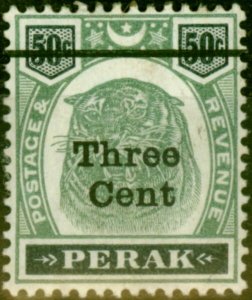 Perak 1900 3c on 50c Green & Black SG85b No Stop Ave Mtd Mint