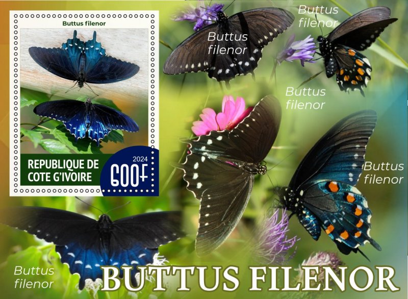 Stamps.Fauna, Butterflies  2024 year 8 sheets perforated