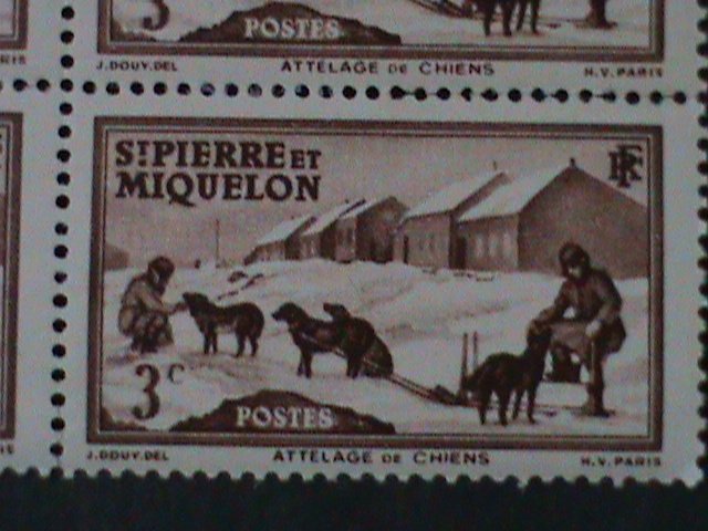 ST. PIERRE & MIQUELON -1938-SC#173- DOG TEAM -MNH   BLOCK -VF- 86 YEARS OLD