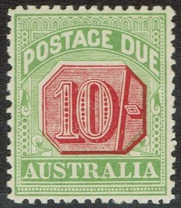 AUSTRALIA 1909 POSTAGE DUE 10/- WMK CROWN/DOUBLE LINED A PERF 12 X 12.5 