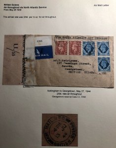 1944 Nottingham England Censored Airmail Cover To Georgetown British Guiana