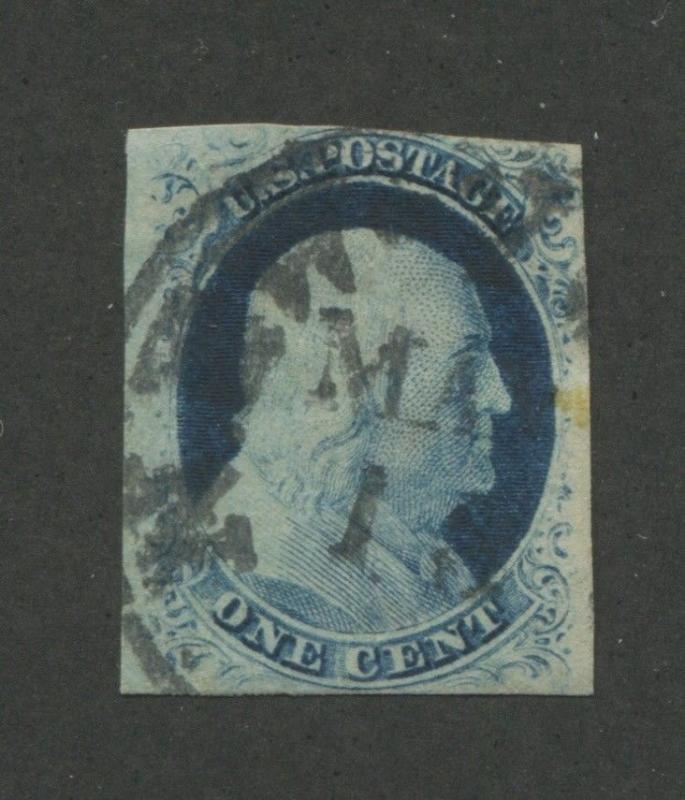 1852 US Stamp #9 1c Type IV Imperf Used F/VF Bullseye New York Postal Cancel 