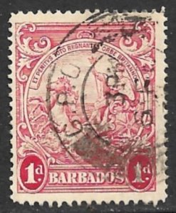 BARBADOS 1938-47 KGVI 1d Carmine BADGE OF COLONY Issue Sc 194 VFU