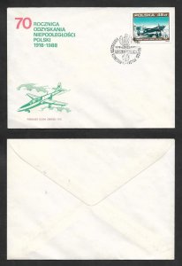 SD)1988 POLAND  FIRST DAY COVER, 70TH ANNIVERSARY OF AERONAUTICAL CONSTRUCTI