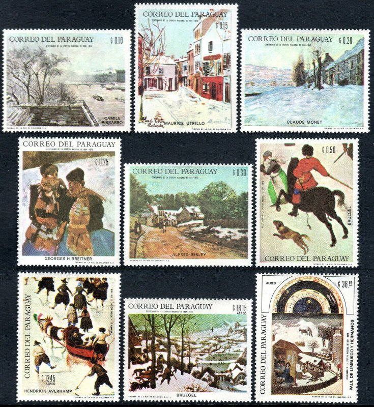 Paraguay 1079-1087,MNH.Paintings of Winter Scenes by Pissarro,Utrillo,Monet,1968