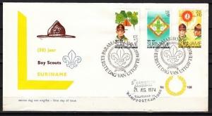 Suriname, Scott cat. B208-B210. 50th Scout Anniversary issue. First day cover. *