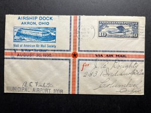 1930 USA Zeppelin Cover USS Akron Akron OH to Columbus OH Airship Dock