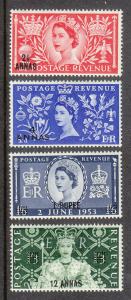 Muscat Coronation Ovpt on Great Britain (Scott #52-55) MNH 