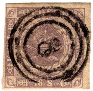 Denmark 1857 Used Stamp SC 6 Horn with points 16 Danish skilling Greyish violet
