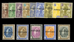 Malta #116/129 Cat$144.65, 1926 Postage overprints, complete except for one l...