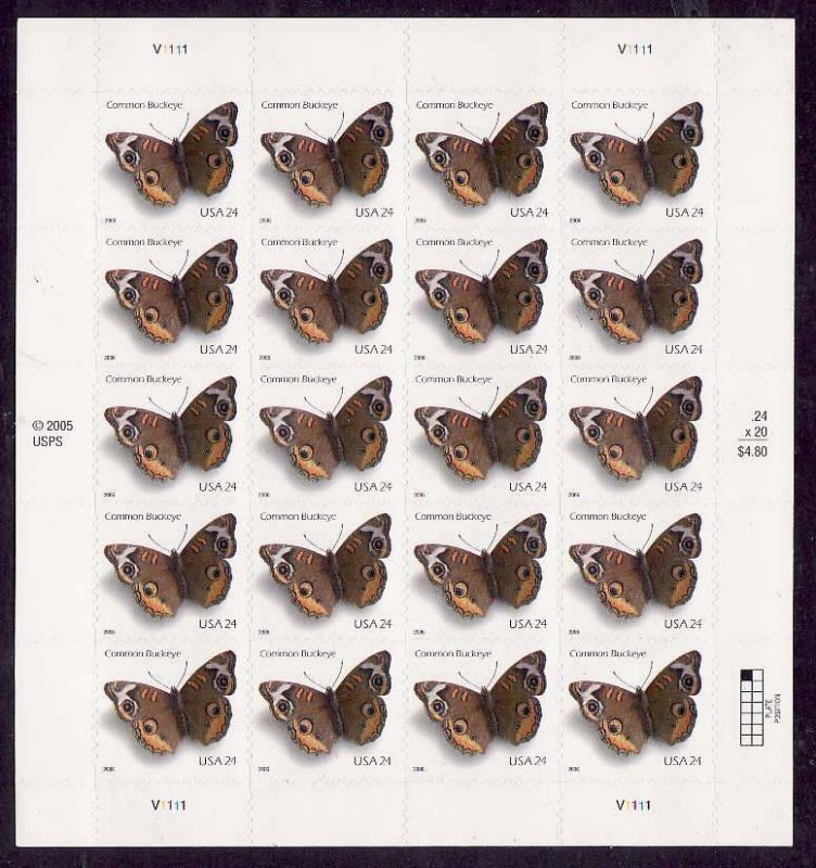 USA-Sc#4001- id12-unused NH sheet-Insects-Common Buckeye Butterflies-2006-