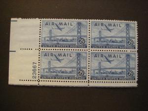 Scott C36, 25c San Francisco & Bay Bridge, PB4 #23667 LL, MNH Airmail Beauty