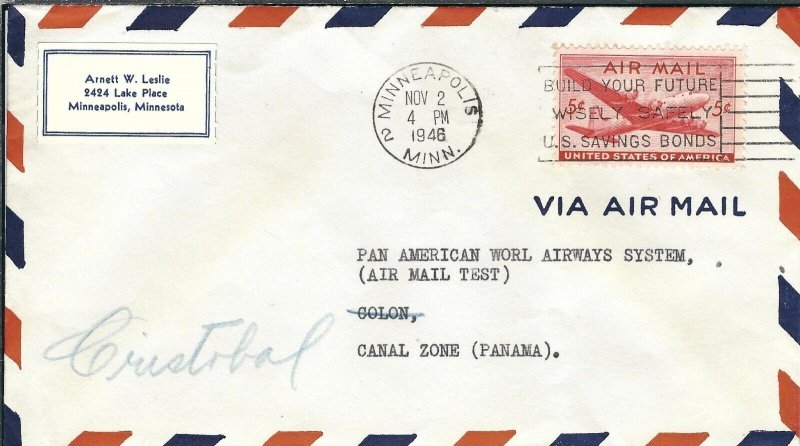 Minneapolis, MN to Colon, Canal Zone 1946 Pan-Am Test Flight (47776)