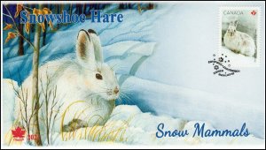 CA21-018, 2021, Snow Mammals, First Day of Issue, Pictorial Postmark, Snowshoe