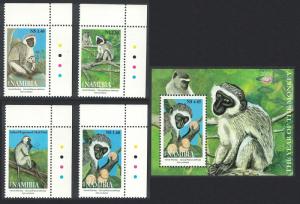 Namibia Monkeys 4v Corners +MS SG#954-MS958 SC#1024-1028