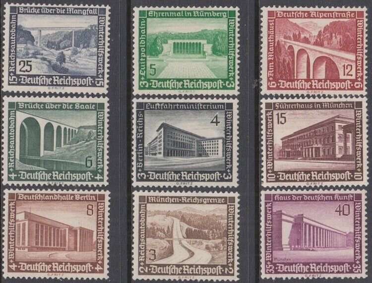GERMANY Sc # B93-101.2 VLH CPL SET of 9  LANDMARKS and HISTORICAL SITES
