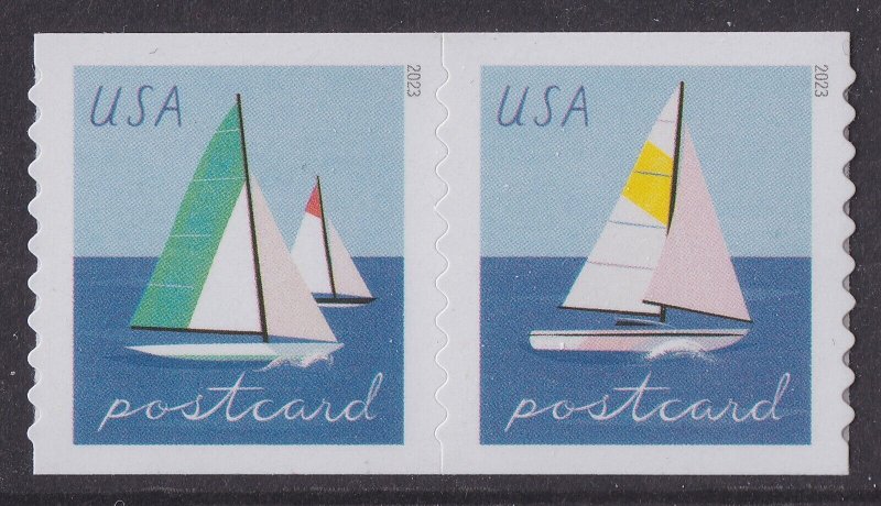 US 5749-5750 5750a Sailboats postcard rate coil pair B (2 stamps) MNH 2023