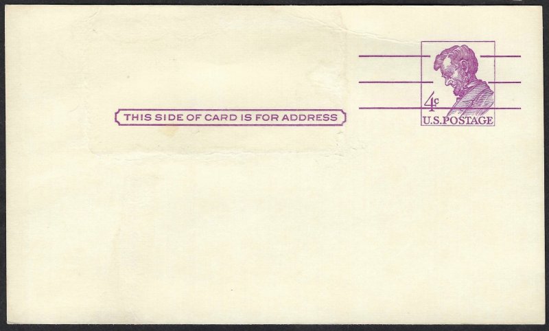 United States #UX48 4¢ Abraham Lincoln Postcard (1962). Unused.