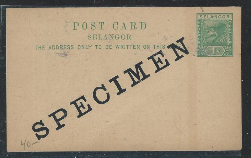 MALAYA SELANGOR (P2508B) TIGER 1C PSC  H/S SPECIMEN