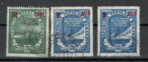ROMANIA - 3 USED STAMPS - OVERPRINT - FIVE YEAR PLAN - 1952.
