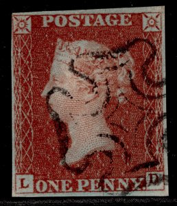 GB QV SG8, 1d red-brown BLACK MX PLATE 30, USED. Cat £65. LD