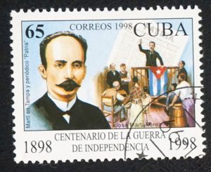 Cuba Sc# 3980  WAR FOR INDEPENDENCE  65c  JOSE MARTI   1998   used / cto