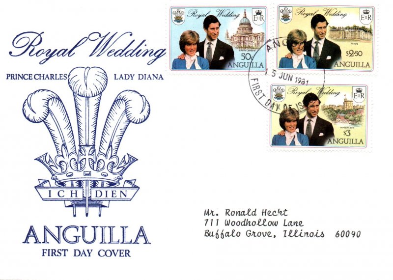 Anguilla 444-446 Royal Wedding Typed FDC