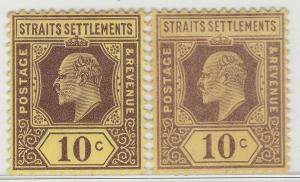 MALAYA Straits Settlements 1908-12 KE VII 10c varieties MCCA SG#159&159a M1419