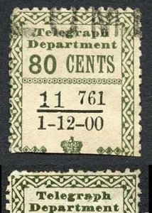 Ceylon Telegraph SGT138 80c Olive Variety Breck in Top Left Frame Line 1.12.00