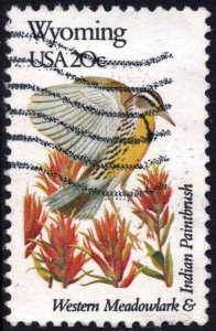 SC#2002A 20¢ State Birds & Flowers: Wyoming; Perf 11¼ x 11 (1982) Used